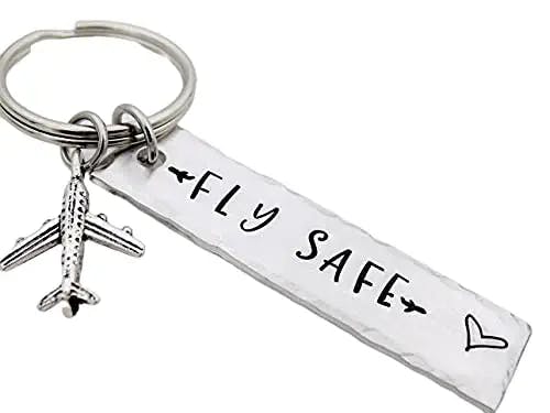 Pilot keychain Fly safe, gift for flight attendant loved one who travels often, airplane jet traveler gift for flight staff airline worker