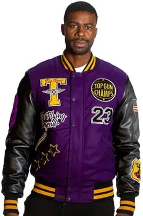 Flying High with Top Gun Mens The Flying Legend Varsity Jacket Purple