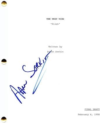 AARON SORKIN SIGNED AUTOGRAPH THE WEST WING FULL PILOT SCRIPT - MARTIN SHEEN, ROB LOWE, ALLISON JANNEY, BRADLEY WHITFORD, THE NEWSROOM, TO KILL A MOCKING BIRD, A FEW GOOD MEN, MONEYBALL, THE SOCIAL NETWORK