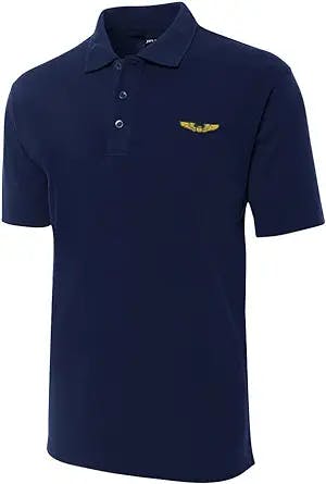 FANNOO Men's Polo Shirts Pilot Wings Embroidery Short Sleeve Regular-Fit Advantage Performance Shirts