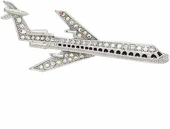 Airplane Pin Brooch, Plane Pin, Commercial Passenger Flight Airplane with Clear Rhinestones and Colorful Rhinestone Wings, 3 Inches Long, 1.2 Inches Tall, Travel Pin, Pilot and Flight Attendant Pin