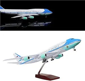 24-Hours 18” 1:130 Scale Model Jet United States Air Force One Plane B747 Model Planes Kits Display Diecast Airplane for Adults with LED Light(Touch or Sound Control)