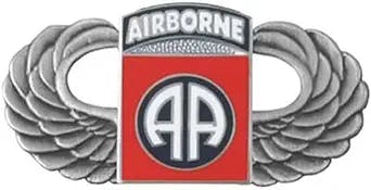 Silver Paratrooper Wings with 82nd Airborne Division Lapel Pin, Platinum Red Blue, 1 1/4 inch