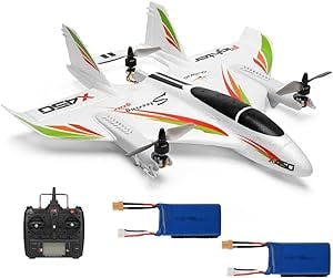 QAQQVQ RC Airplane, 2.4G 6CH RC Glider Fixed Wing Aircraft, 3 Flight Models Brushless RC Helicopters Vertical Takeoff Landing with LED Lights 2 Batteries RTF for Adult