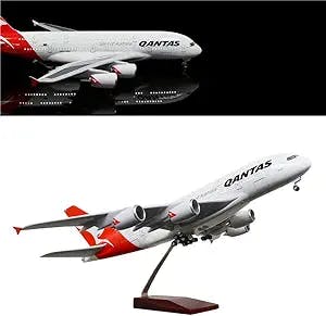 24-Hours 18” 1:160 Scale Model Airplane Australia Airbus 380 Plane Model with LED Light(Touch or Sound Control) for Decoration or Gift