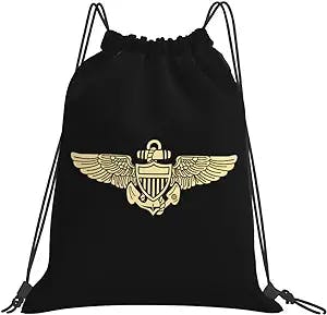 Naval Aviator Pilot Wings Drawstring Backpack Black Gym Bag Sport Bag Sackpack for Men Women Kids