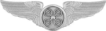 Smith & Warren Drone UAS Pilot Wing Pin 3" Wide, Solid Brass, Silver Finish with Antique Center, Double Clutch Back Attachment, For use on a Uniform Shirt or Coat