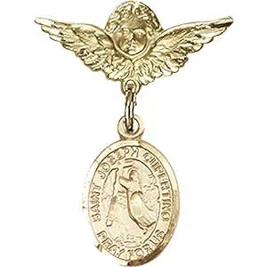 Gold Filled Baby Badge with St. Joseph of Cupertino Charm and Angel w/Wings Badge Pin 1 X 3/4 inches