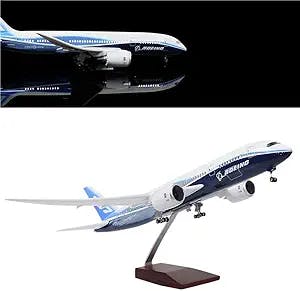 24-Hours 18” 1:130 Scale Model Jet Boeing 787 Plane Model Aircraft Model Kits Display Diecast Airplane Model for Adults with LED Light(Touch or Sound Control)