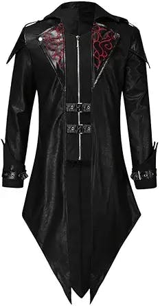 Stoota SINHE Men's Vintage Zipper Up Asymmetrical Hoodie Jacket, Irregular LonglineRetro Punk Style Party Outwear Coat