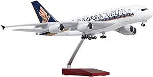 Aircraft Models 1/160 Scale Die-Cast Plastic Resin Fit for Airbus A380 Airplane Model with Lights and Wheels Collection Graphic Display (Color : A)