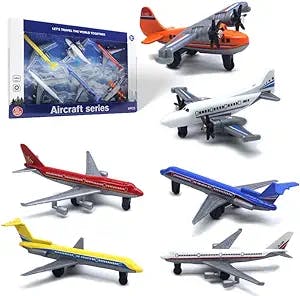 Crelloci Toy Airplane 6 Pack Mini Diecast Airplanes, Aircraft Plane Playset Includes Glider Planes, Airlines Plane Toys for Birthday Party Favor Toys for Kids Boys and Girls