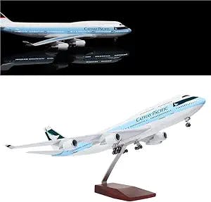 24-Hours 18” 1:130 Scale Model Airplane Private Jet Model HK Cathay Pacific B747 Planes Model Kits Display Diecast Airplane Model for Adults with LED Light(Touch or Sound Control)