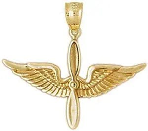 SURANO DESIGN JEWELRY 14k Yellow Gold US Army Aviation Air Force Pilot Wing Pendant, Made in USA