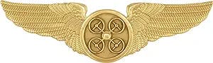 Smith & Warren Drone UAS Pilot Wing Pin 3" Wide, Solid Brass, Gold Finish with Antique Center, Double Clutch Back Attachment, For use on a Uniform Shirt or Coat