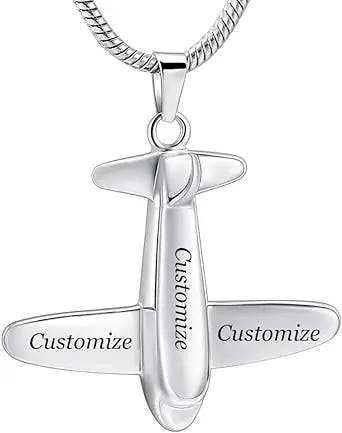 memorial jewelry Birthstone Personalized Airplane Mens Cremation Ashes Jewelry Initial Necklace