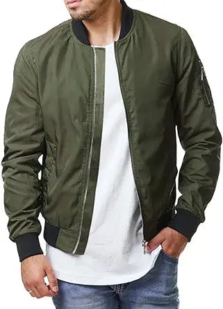 Enjoybuy Mens Bomber Jacket Casual Zip Up Lightweight Varsity Slim Fit Windbreaker Softshell Spring Sportswear Jackets Coat