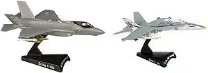 Daron Postage Stamp PS5602 USAF F-35 Version A F-35 Lightning II USAF 1/144 Scale Diecast Model with Stand Bundle with Daron Worldwide Trading F/A-18C VFA131 Wildcats Vehicle