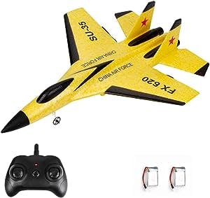 Epipgale SU-35 RC Plane, 2CH Remote Control Airplane, Hobby RC Glider, Ready & Easy to Fly for Beginners, RC Aircraft Jet with Luminous Strip (Yellow)