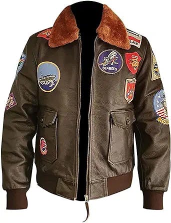 Men's Cruise Top Bomber USAAF G1 Aviator Flight Air Forces Gun Various Patches Tom brown/Black Real Leather Jacket