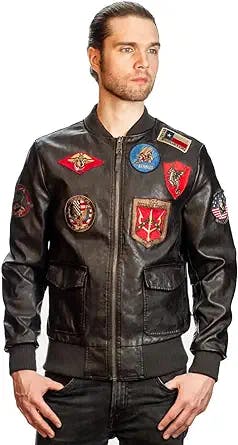 Top Gun® Men’s Vegan Leather Bomber Jacket with Patches