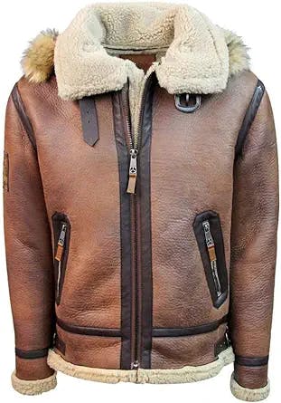 Top Gun Shearling Jacket Brown Premium Wool Blend