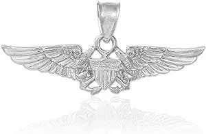 American Heroes 925 Sterling Silver US Naval Aviator Badge Wings Pendant