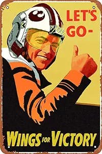 Lets Go Wings For Victory Xwing Pilot War Propaganda Metal Tin Sign Outdoor Indoor Wall Panel Retro Vintage Poster 8x12 Inch