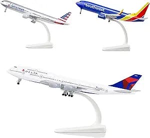 Lose Fun Park 3 PCS * 1/300 Scale American Boeing 777，Delta Boeing 747 Plane Model and Southwest Airlines Boeing 737