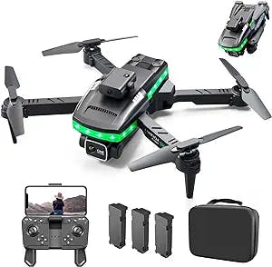 Mini Drone with Two HD Cameras for Adults 4K, WIFI FPV Selfie Drones Foldable Quadcopter for Kids Gifts, Beginner Sky Quad Whoop with Live Video, Gesture Control, Altitude Hold, Waypoint Fly, Auto Hover, Long Time Flying with 3 Batteries(Black)