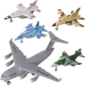 Crelloci Pull Back Toys 5 Pack Military Fighter Jet Toys Set, Diecast Metal Jet Plane Toys for Boys, Air Force Bomber Aircraft Gift for Children Kids Girls 3 Years Party Favors