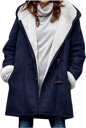 Amober Winter Coats for Women 2022 Warm Lightweight Fleece Plush Zipper Hooded Jacket Warm Comfy Wool Coats with Pockets