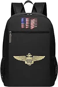 Naval Aviator Pilot Wings Backpack, School, Travel, Sport, Work, Bookbag Laptop Backpack 17inch American Flag