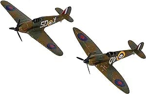 Corgi Diecast Battle of Britain Spitfire and Hurricane Collection Fit The Box Scale Display Model Aircrafts CS90686, Green & Brown