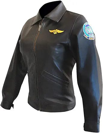 Women's Kelly McGillis Charlie Top Flying Gun Aviator Pilot Biker Bomber Jacket with Embroidery Patches