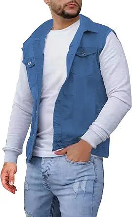 Men's Casual Denim Vest, Retro Sleeveless Jeans Jacket Relaxed Fit Button Down Lapel Waistcoat