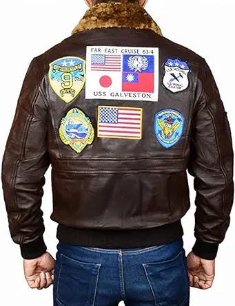 UNICOM JACKETS G1 Fur Collar Patches Bomber Leather Jacket - Top Gun Bomber Jacket – G1 Leather Jacket - G1 Flight Jacket