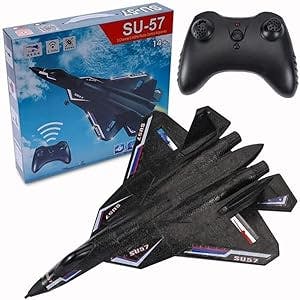 ColdBreezes - Remote Control Airplane| 2-Channel 2.4GHz Remote Control, Easy to Fly auto Balance | RC Airplane for Adults, Kids & Beginners | Jet Fighter Toy Gift for Fun, Holiday Season (SU-57 Pro)