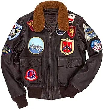 Bad Hoss USAAF G1 Aviator Real Leather Bomber Jacket Air Force Pilot CowHide Fur Collar Patched Jacket Maverick Seabees