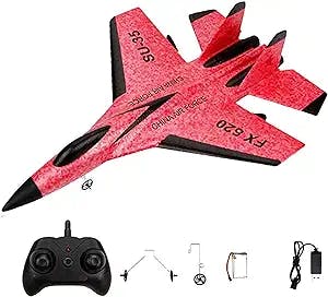 New Remote Control Wireless Airplane Toy, SU-35 Rc Glider 2 Channel 2.4Ghz Remote Control Plane, Epp Aircraft Model Outdoor Flight Toys for Aircraft Enthusiasts (Red)