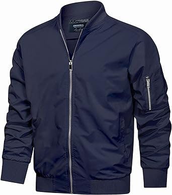 anzerll Men's Flight Bomber Jacket Casual Lightweight Softshell Windbreaker Slim Fit Varsity Jacket Coat