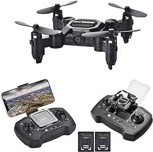 Foldable Mini pocket Drone with wifi 720P Camera for beginners,smart hover,50x zoom,HD video transmission,Trajectory Flight,3D Flip,3 speed,2 battery,black