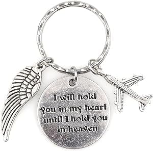 I Will Hold You in My Heart Until I Hold You in Heaven Angel Wing Memorial Sympathy Pilot Flight Attendant Airline Flying Sky Travel Vacation Aircraft Airliner Seaplane Plane Airplane Keychain 115J