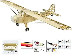 2019 Upgrade Balsa Wood Electric Airplane 1.2M Piper Cub J3 by DW Hobby Balsa Laser-Cutting J3 Need to Build; Remote Control Airplane KIT for Adults (S2304B)