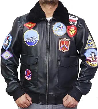 Men's Fashion Top Gun Bomber Original Leather jacket -Genuine Sheepskin Leather Jacket for Men -VM19217213