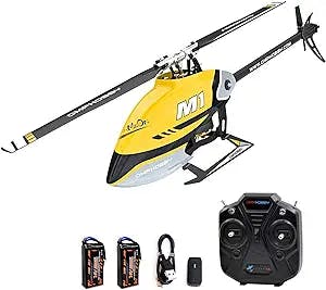 OMPHOBBY M1 RTF RC Helicopter Dual Brushless Motors Mini RC Helicopters for Adults Direct-Drive 3D 6CH Remote Control Helicopter, Adjustable Flight Controller with Remote Control-Yellow