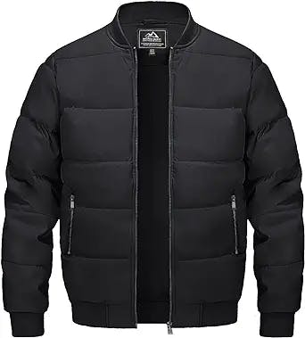 MAGNIVIT Mens Winter Bomber Jacket Quilted Full Zip Up Windproof Warm Coat Work Casual Athletic Jacket