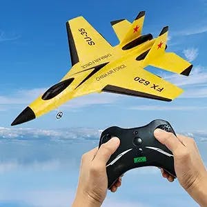 2023 New Remote Control Wireless Airplane Toy, SU-35 FX620 Jet Fighter Stunt RC Airplane 2 Channel, 2.4G Remote Control Airplane Flight Toys Glider Epp Aircraft Model for Beginner Adult Kids (Yellow)