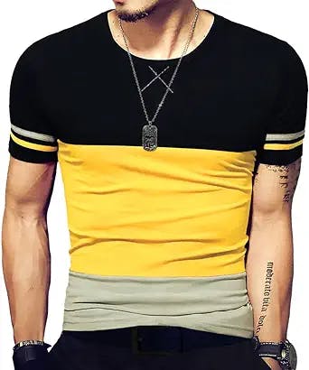 LOGEEYAR Mens Slim Fitted Short/Long-Sleeve Tee Shirts Cotton Contrast Color Stitching T-Shirt Fashion Top