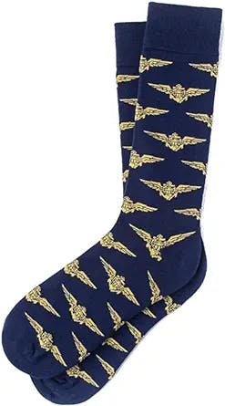 Alynn Men's Officially Licensed Navy Blue Naval Aviation Wings US Military Crew Dress Socks